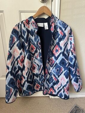 Alfred Dunner Patterned Navy & Pink Quilted Watercolor Light Jacket